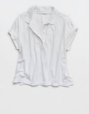 OFFLINE By Aerie Pique Rugby Polo T-Shirt - White