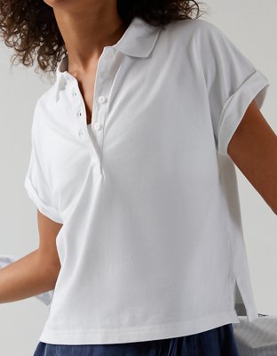 OFFLINE By Aerie Pique Rugby Polo T-Shirt - White