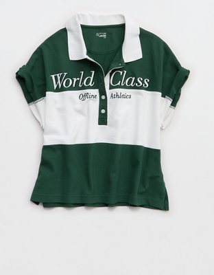 OFFLINE By Aerie Pique Rugby Polo T-Shirt - Rugged Green