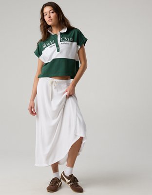 OFFLINE By Aerie Pique Rugby Polo T-Shirt - Rugged Green