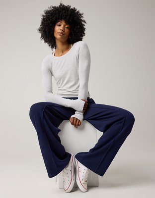 OFFLINE By Aerie Thumbs Up Fitted Ribbed T-Shirt - Light Heather Gray