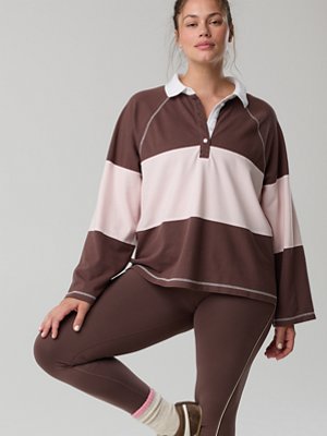 OFFLINE By Aerie Long Sleeve Pique Striped Rugby T-Shirt - Pink Petal