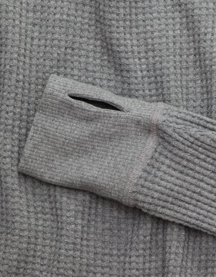 OFFLINE By Aerie Wow! Waffle Long Sleeve Off The Shoulder T-Shirt - Dark Heather Gray