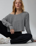 OFFLINE By Aerie Wow! Waffle Long Sleeve Off The Shoulder T-Shirt - Dark Heather Gray