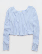 OFFLINE By Aerie Wow! Waffle Long Sleeve Off The Shoulder T-Shirt - Eyelet Blue