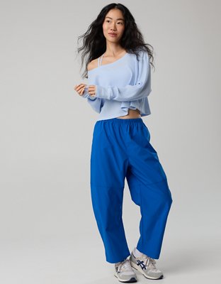 OFFLINE By Aerie Wow! Waffle Long Sleeve Off The Shoulder T-Shirt - Eyelet Blue