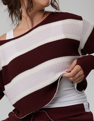 OFFLINE By Aerie Wow! Waffle Long Sleeve Off The Shoulder T-Shirt - Royal Berry