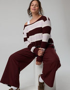 OFFLINE By Aerie Wow! Waffle Long Sleeve Off The Shoulder T-Shirt - Royal Berry