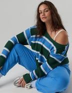 OFFLINE By Aerie Wow! Waffle Long Sleeve Off The Shoulder T-Shirt - Rugged Green