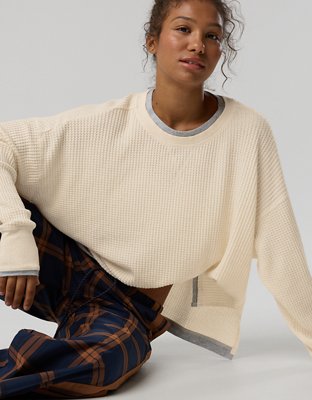 OFFLINE By Aerie Wow! Waffle Layered Long Sleeve T-Shirt - Heather Frost