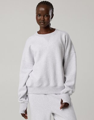 OFFLINE By Aerie Cloud Fleece Classic Crewneck Sweatshirt - Light Heather Gray