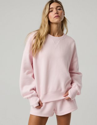 OFFLINE By Aerie Cloud Fleece Classic Crewneck Sweatshirt - Pink Petal