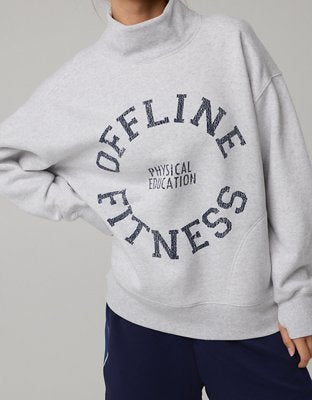 OFFLINE By Aerie Cloud Fleece Oversized Mockneck Sweatshirt - Light Gray