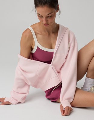 OFFLINE By Aerie Cloud Fleece Classic Full Zip Sweatshirt - Pink Petal