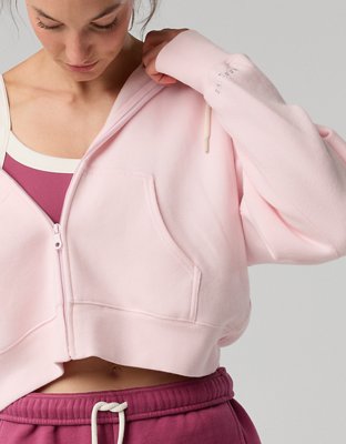 OFFLINE By Aerie Cloud Fleece Classic Full Zip Sweatshirt - Pink Petal