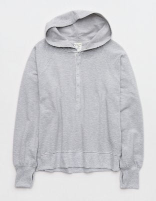 OFFLINE By Aerie OTT Henley Hoodie - Medium Heather Gray