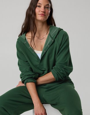 OFFLINE By Aerie OTT Henley Hoodie - Rugged Green