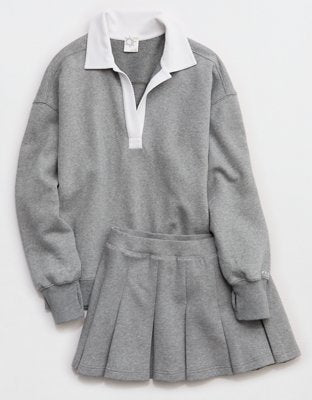 OFFLINE By Aerie Cloud Fleece Polo Sweatshirt - Dark Heather Gray