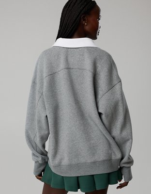 OFFLINE By Aerie Cloud Fleece Polo Sweatshirt - Dark Heather Gray