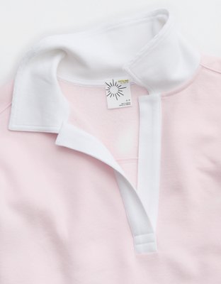 OFFLINE By Aerie Cloud Fleece Polo Sweatshirt - Pink Petal