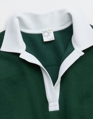 OFFLINE By Aerie Cloud Fleece Polo Sweatshirt - Rugged Green