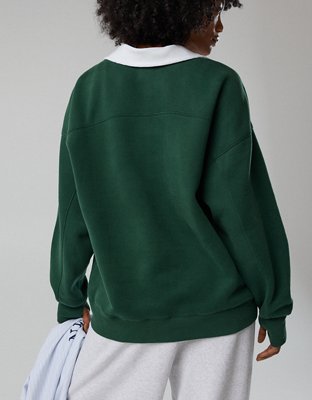 OFFLINE By Aerie Cloud Fleece Polo Sweatshirt - Rugged Green