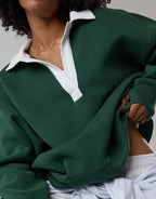 OFFLINE By Aerie Cloud Fleece Polo Sweatshirt - Rugged Green