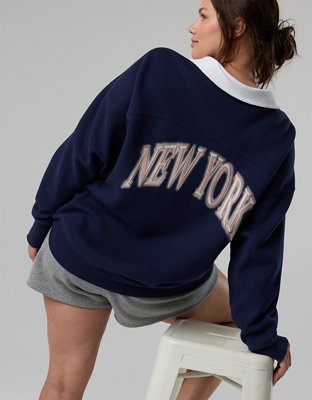 OFFLINE By Aerie Cloud Fleece Polo Sweatshirt - Royal Navy