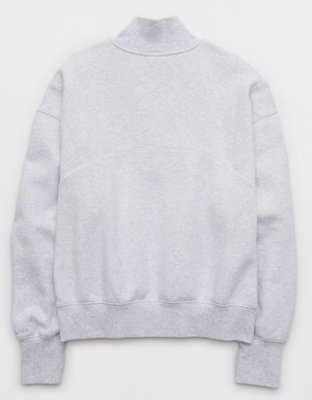 OFFLINE By Aerie Cloud Fleece Seamed Quarter Zip Sweatshirt - Light Heather Gray