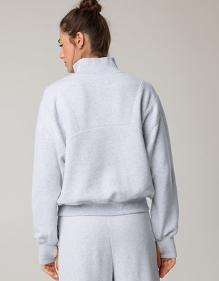 OFFLINE By Aerie Cloud Fleece Seamed Quarter Zip Sweatshirt - Light Heather Gray