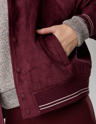 OFFLINE By Aerie Suede Bomber Jacket - Royal Berry
