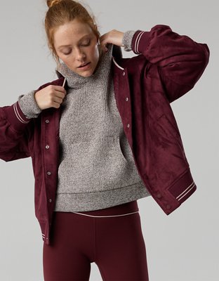 OFFLINE By Aerie Suede Bomber Jacket - Royal Berry