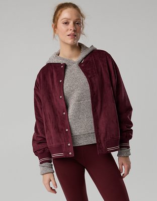 OFFLINE By Aerie Suede Bomber Jacket - Royal Berry