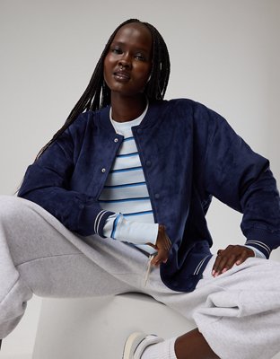 OFFLINE By Aerie Suede Bomber Jacket - Royal Navy
