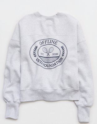 OFFLINE By Aerie x USTA Foundation Cloud Fleece Crewneck Sweatshirt - Light Heather Gray