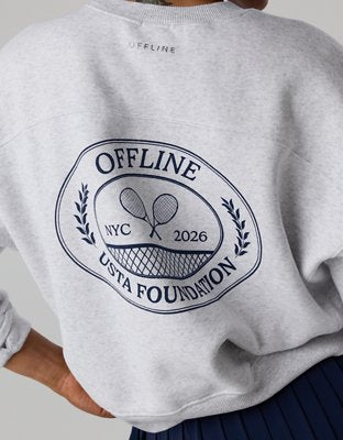 OFFLINE By Aerie x USTA Foundation Cloud Fleece Crewneck Sweatshirt - Light Heather Gray