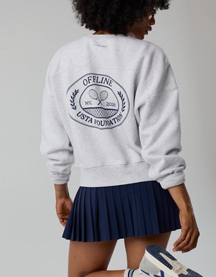 OFFLINE By Aerie x USTA Foundation Cloud Fleece Crewneck Sweatshirt - Light Heather Gray