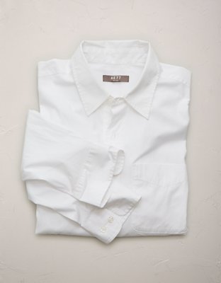 AE77 Premium Relaxed Striped Poplin Button-Up Shirt - White
