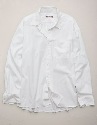 AE77 Premium Relaxed Striped Poplin Button-Up Shirt - White