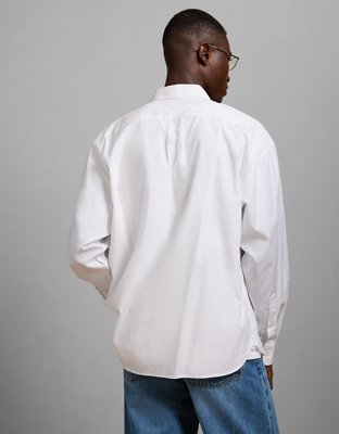 AE77 Premium Relaxed Striped Poplin Button-Up Shirt - White