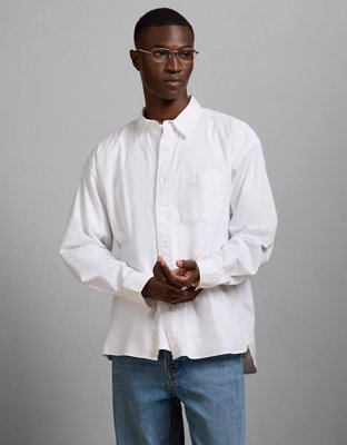 AE77 Premium Relaxed Striped Poplin Button-Up Shirt - White