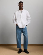 AE77 Premium Relaxed Striped Poplin Button-Up Shirt - White