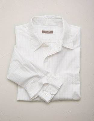 AE77 Premium Relaxed Striped Poplin Button-Up Shirt - Gleam White