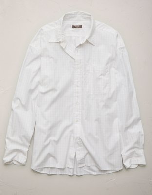 AE77 Premium Relaxed Striped Poplin Button-Up Shirt - Gleam White