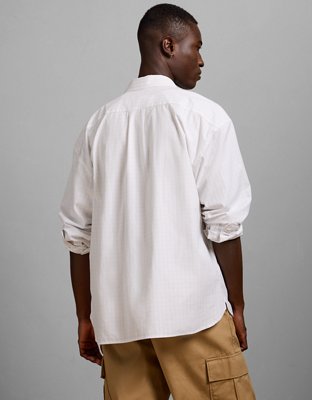 AE77 Premium Relaxed Striped Poplin Button-Up Shirt - Gleam White