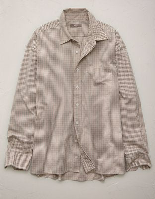AE77 Premium Relaxed Striped Poplin Button-Up Shirt - Khaki