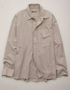AE77 Premium Relaxed Striped Poplin Button-Up Shirt - Khaki