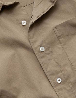 AE77 Premium Relaxed Striped Poplin Button-Up Shirt - Taupe