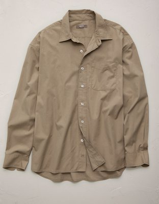 AE77 Premium Relaxed Striped Poplin Button-Up Shirt - Taupe