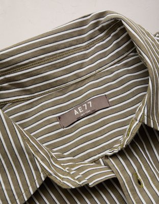 AE77 Premium Relaxed Striped Poplin Button-Up Shirt - Olive